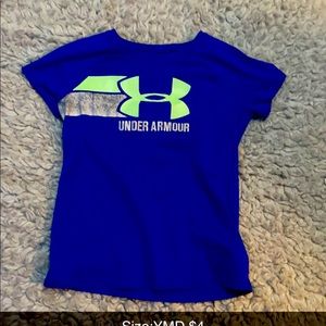Purple- ish blue under armer tee shirt size youth large